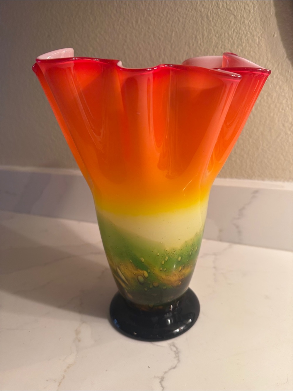 Art Glass Ruffled Vase Large